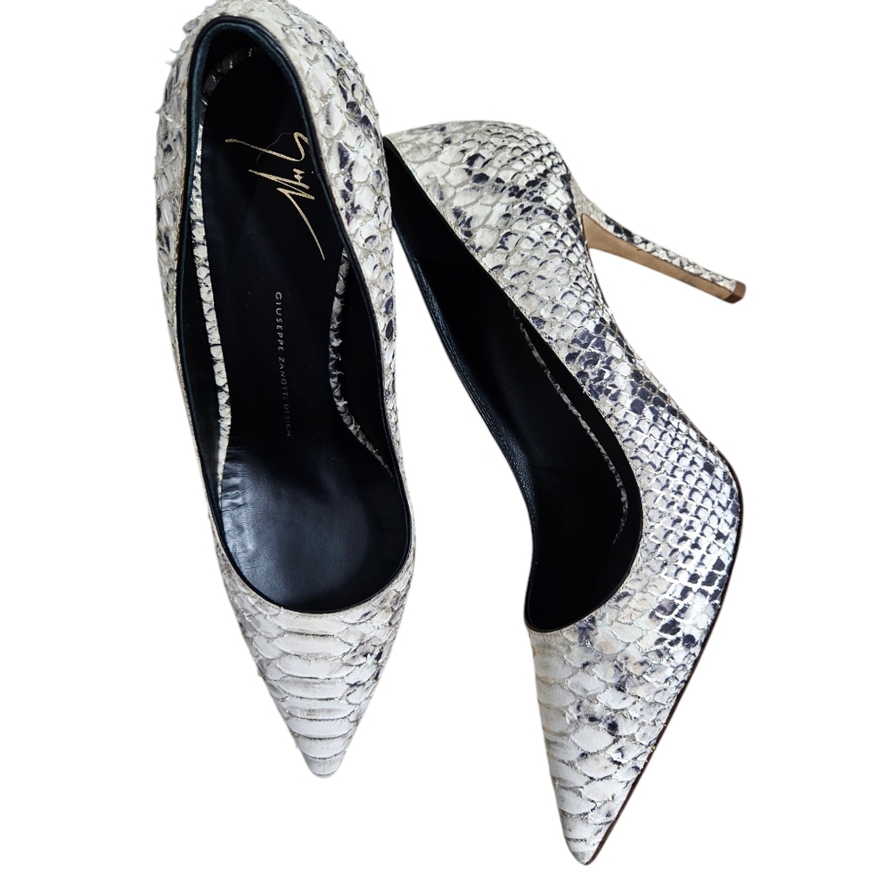 Giuseppe Zanotti Black and White Snakeskin Heels